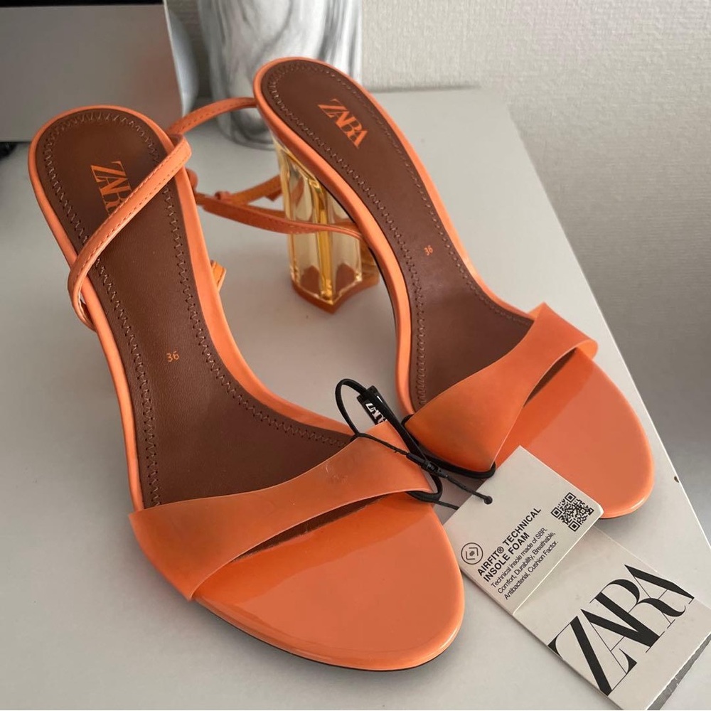 β¨SUMMER READY β¨ NWT Zara Neon Dreams Orange Strappy Heels Size 8 - Picture 3 of 7